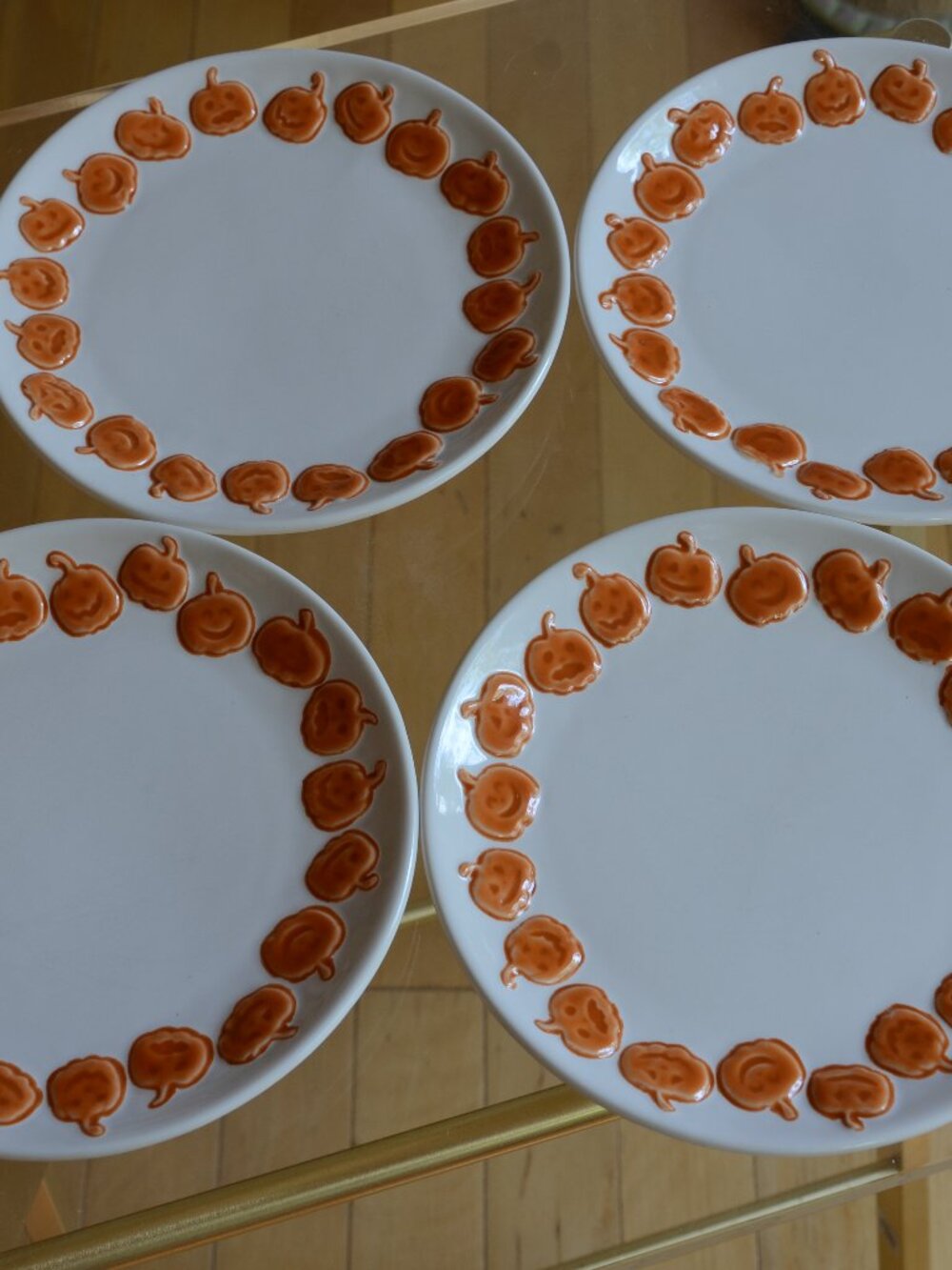 Pottery Barn Jack-O'-Lantern Whimsy Appetizer Plates, Set of 4